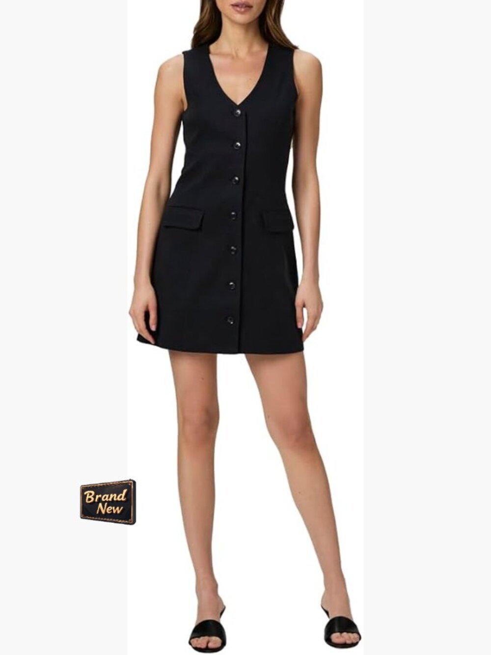 Sleeveless Mini Dress with Blazer Collar and Flap Pockets